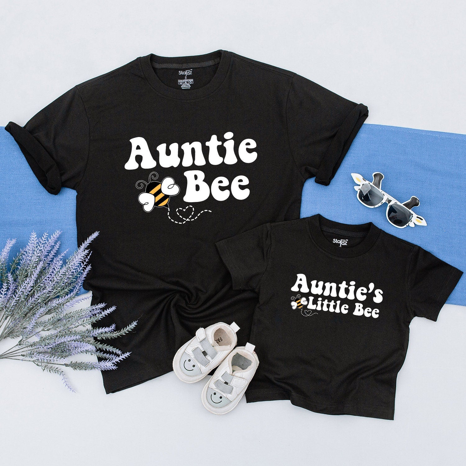 Auntie Bee & Auntie's Little Bee Shirts | Retro Aunt Gift, Baby Shower, Family Matching Outfits, Neutral Boho Style