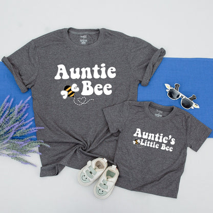 Auntie Bee & Auntie's Little Bee Shirts | Retro Aunt Gift, Baby Shower, Family Matching Outfits, Neutral Boho Style