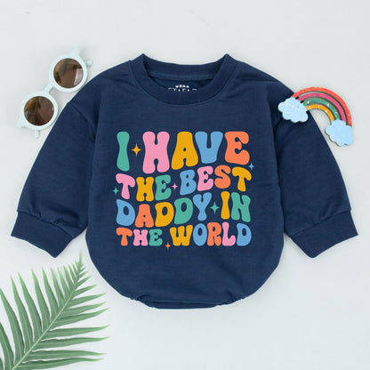 Daddy's Girl Baby Romper Wavy Retro Design with Bright Teal Pink Orange Blue Colors and Starbursts Perfect Father's Day Gift for Daughter
