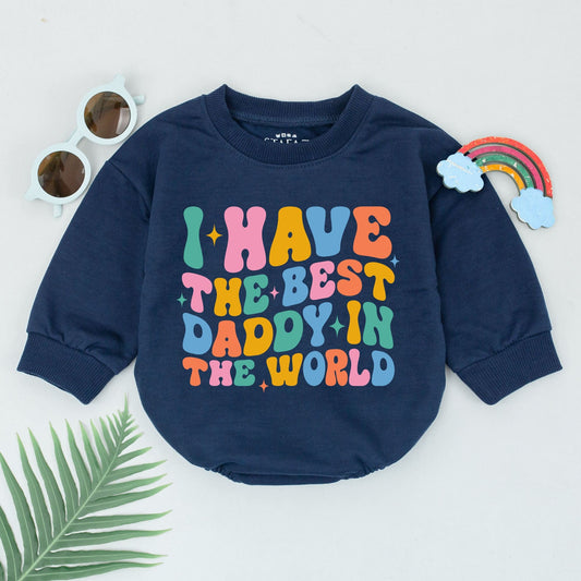Daddy's Girl Baby Romper Wavy Retro Design with Bright Teal Pink Orange Blue Colors and Starbursts Perfect Father's Day Gift for Daughter