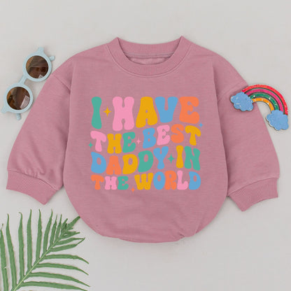 Daddy's Girl Baby Romper Wavy Retro Design with Bright Teal Pink Orange Blue Colors and Starbursts Perfect Father's Day Gift for Daughter