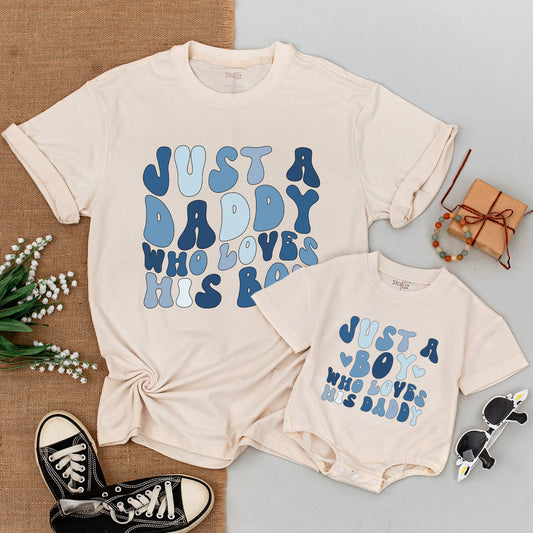 Daddy and Me Matching Outfit Just A Boy Who Loves His Dad Baby Romper First Fathers Day Gift for New Dad Son