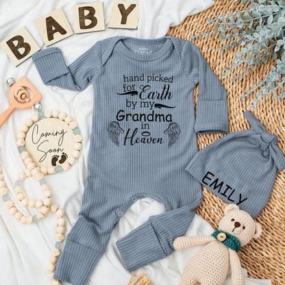 Sweet Sentimental Grandma in Heaven Hand Picked Baby Bodysuit Pregnancy Announcement Gift Newborn Baby Clothes Soft Cotton Angel Wings Design