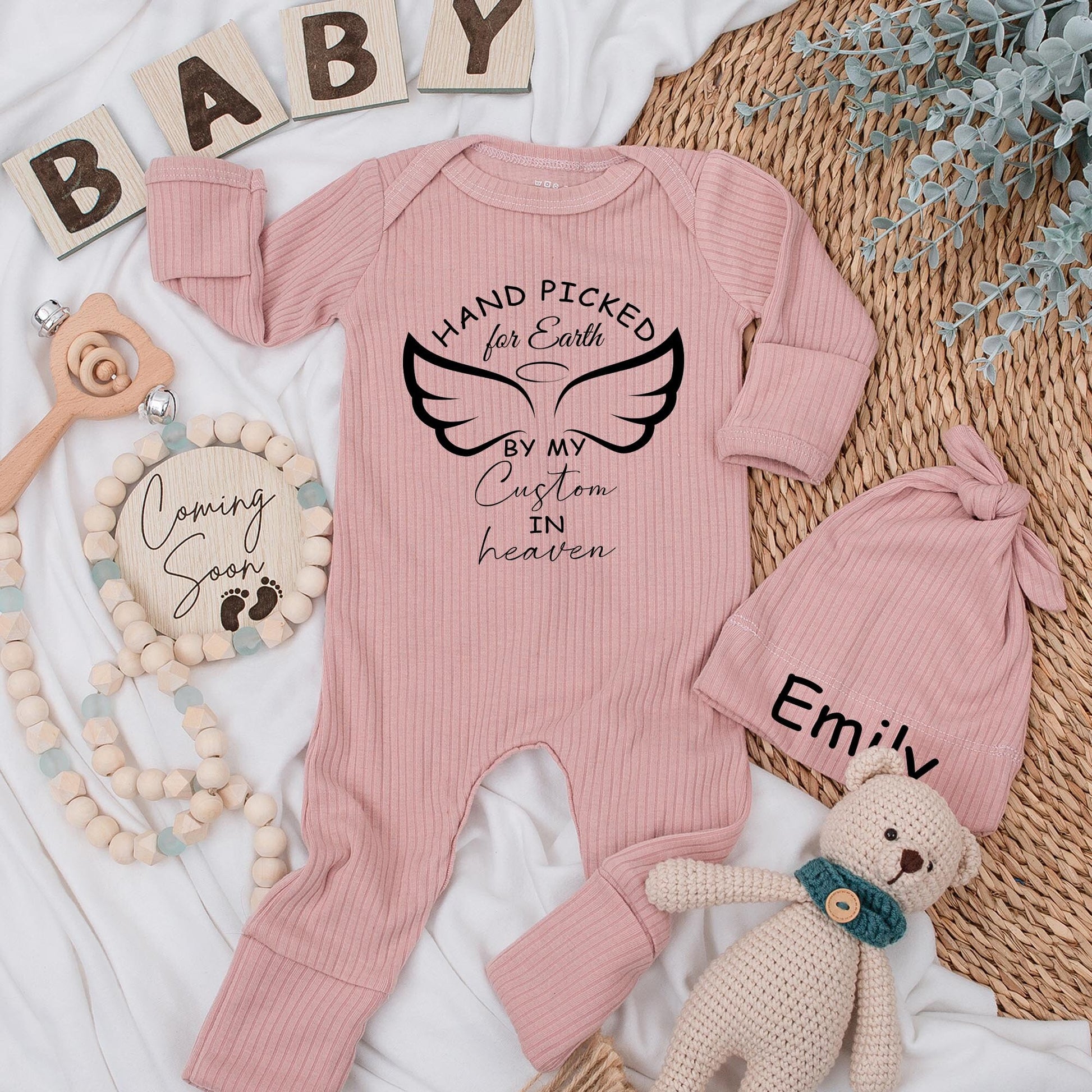 Hand Picked for Earth by Great Grandpa Grandma in Heaven Baby Bodysuit, Newborn Baby Shower Gift Pregnancy Announcement Reveal Soft Infant Clothes Angel Wings Halo Design