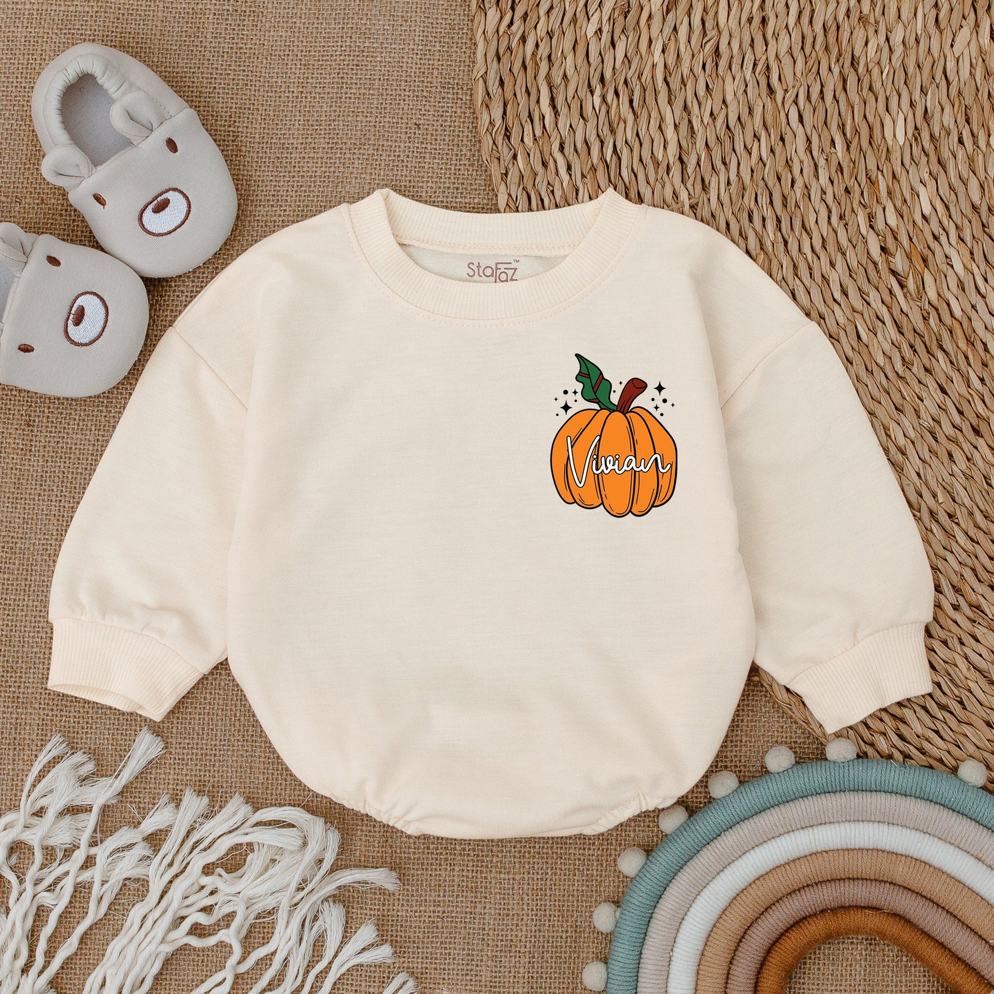 Vivian's First Thanksgiving Outfit Custom Baby Girl Pumpkin Bubble Romper Cute Fall Baby Clothes