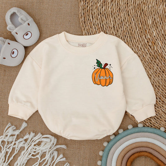 Vivian's First Thanksgiving Outfit Custom Baby Girl Pumpkin Bubble Romper Cute Fall Baby Clothes