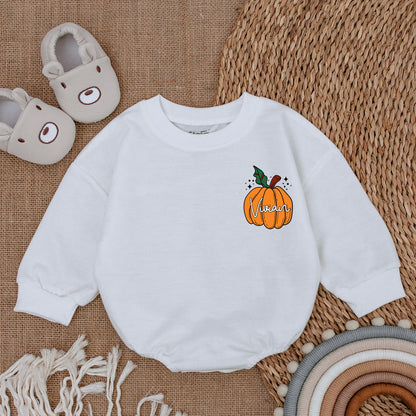 Vivian's First Thanksgiving Outfit Custom Baby Girl Pumpkin Bubble Romper Cute Fall Baby Clothes