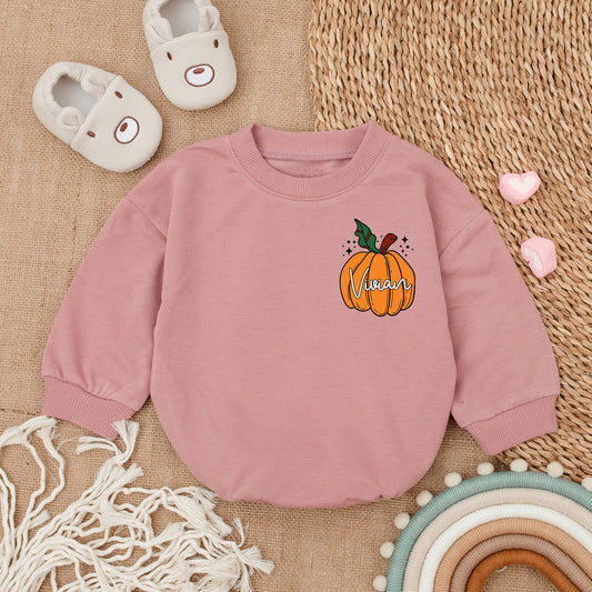 Vivian's First Thanksgiving Outfit Custom Baby Girl Pumpkin Bubble Romper Cute Fall Baby Clothes