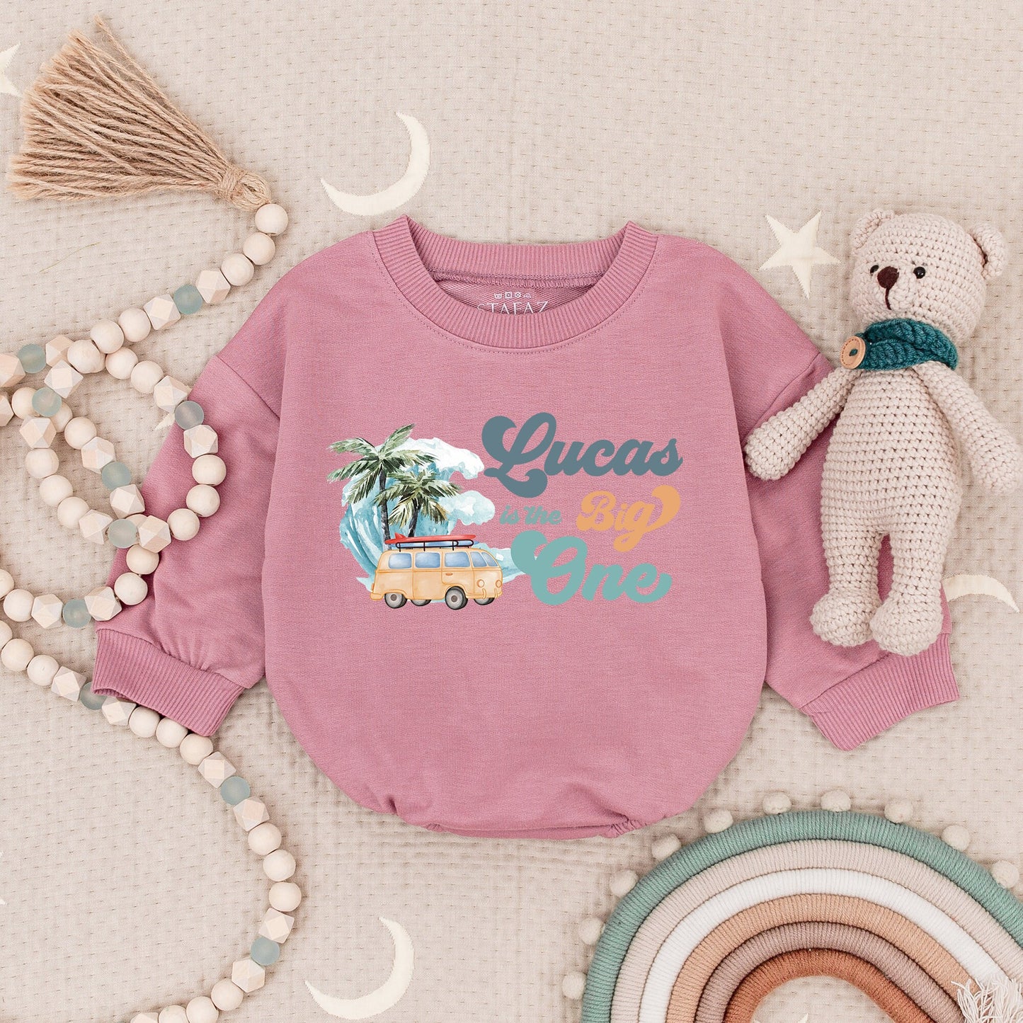 The Big One Surf Beach Baby Romper Personalized Summer Birthday Outfit Smash Cake Outfit