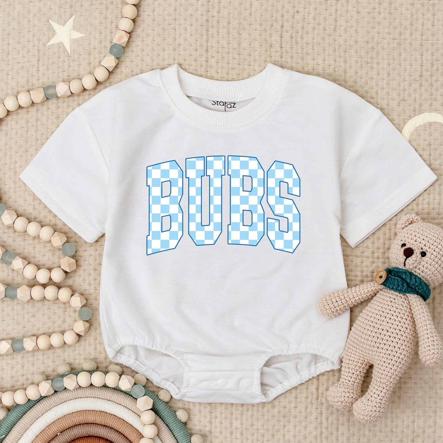 BUBS Baby Boy Romper Cute Checkered Design First Birthday Outfit Little Boy Bodysuit Summer Clothes