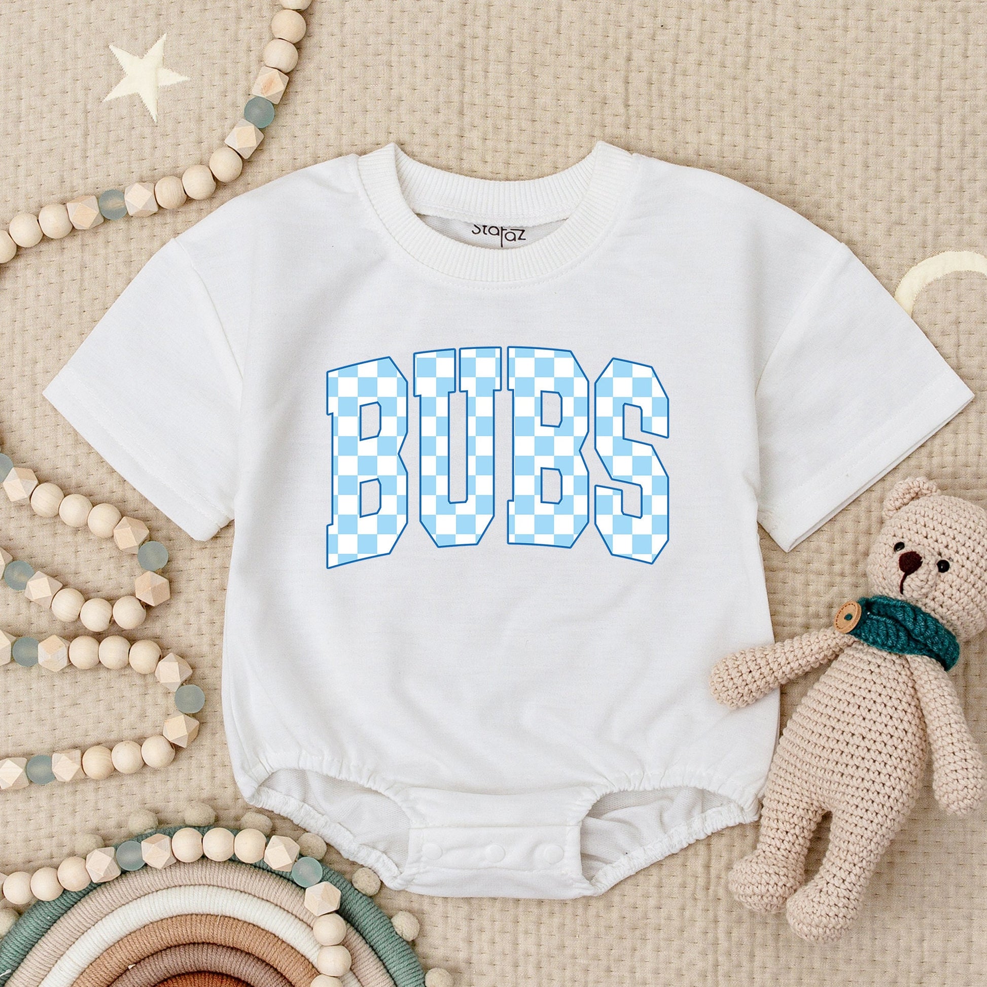 BUBS Baby Boy Romper Cute Checkered Design First Birthday Outfit Little Boy Bodysuit Summer Clothes