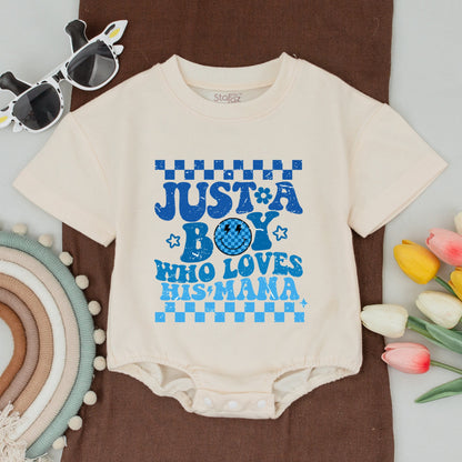 Mama and Son Matching Retro Blue Checkerboard Shirts Mamas Boy Outfits First Mother Day Baby Bodysuit Playful Distressed Star Flower