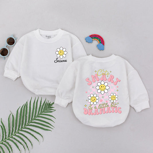 Cute Smart & Dramatic Baby Romper: Daisy Smiley Design for Girls, Father's Day Gift, Newborn Outfit, Baby Shower Gift