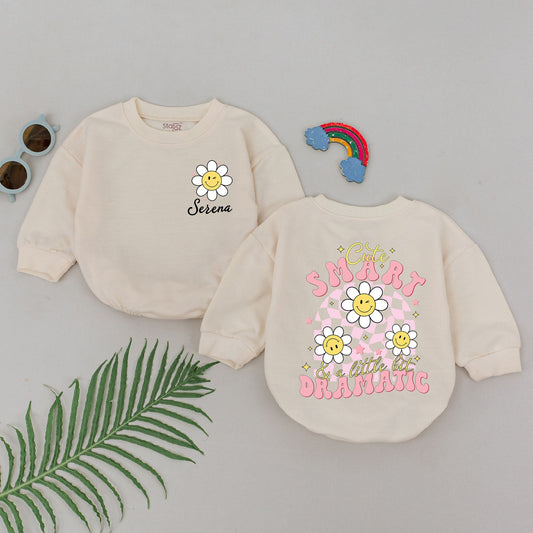 Cute Smart & Dramatic Baby Romper: Daisy Smiley Design for Girls, Father's Day Gift, Newborn Outfit, Baby Shower Gift