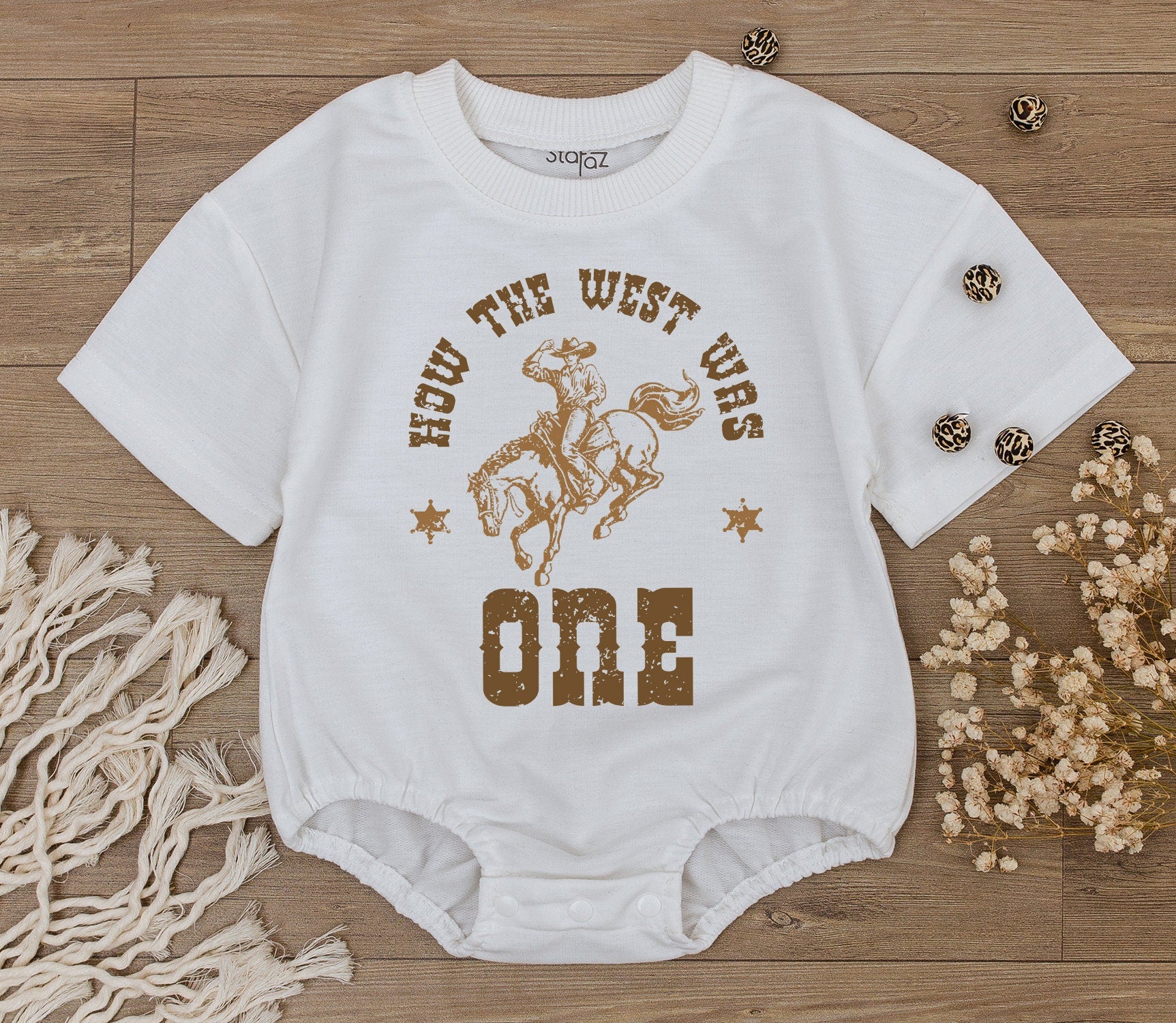 How the West Was One Birthday Bodysuit Baby Boy Girl 1st First Rodeo Outfit Western Clothes Vintage Sepia Tone Infant Gift