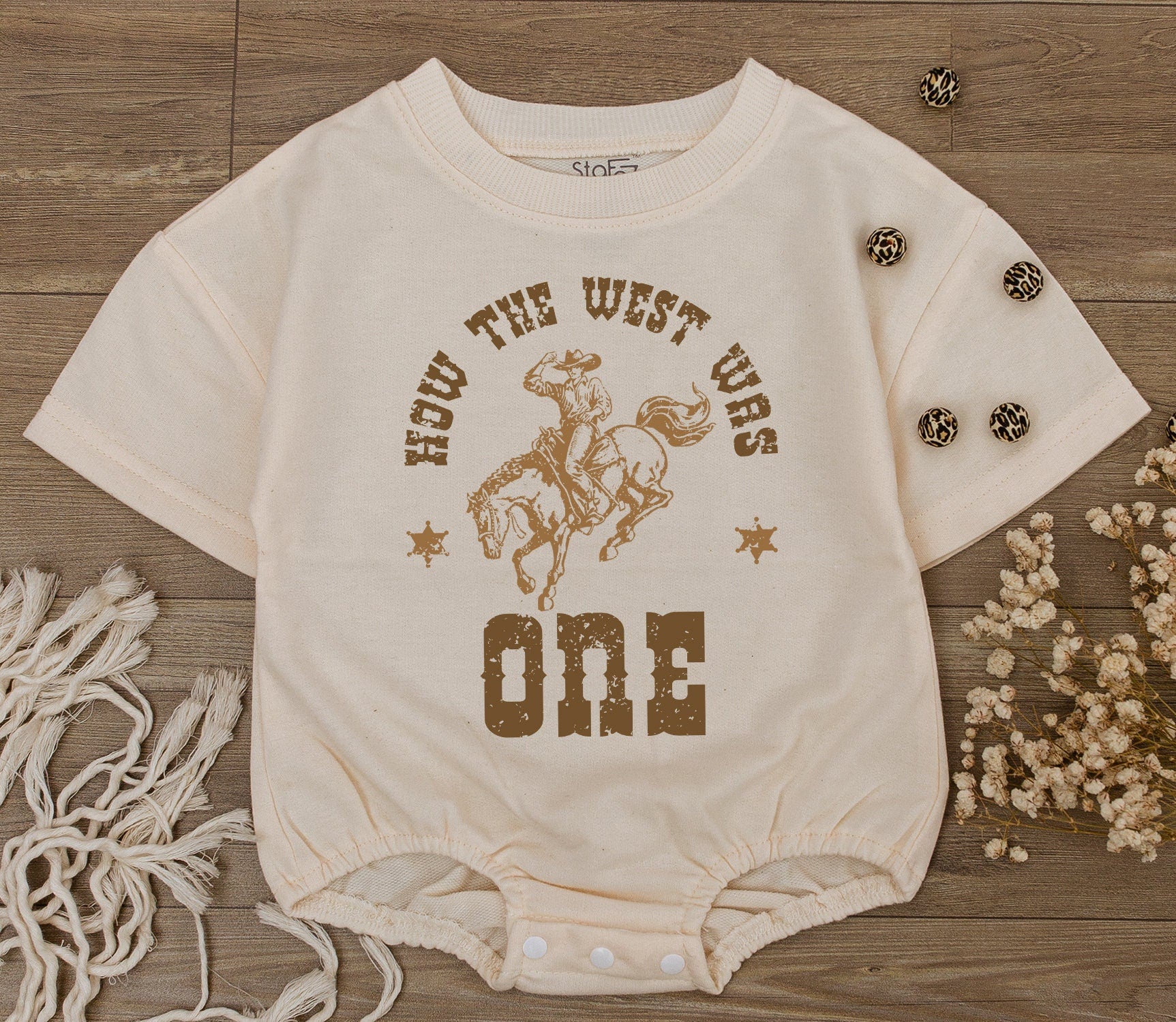 How the West Was One Birthday Bodysuit Baby Boy Girl 1st First Rodeo Outfit Western Clothes Vintage Sepia Tone Infant Gift