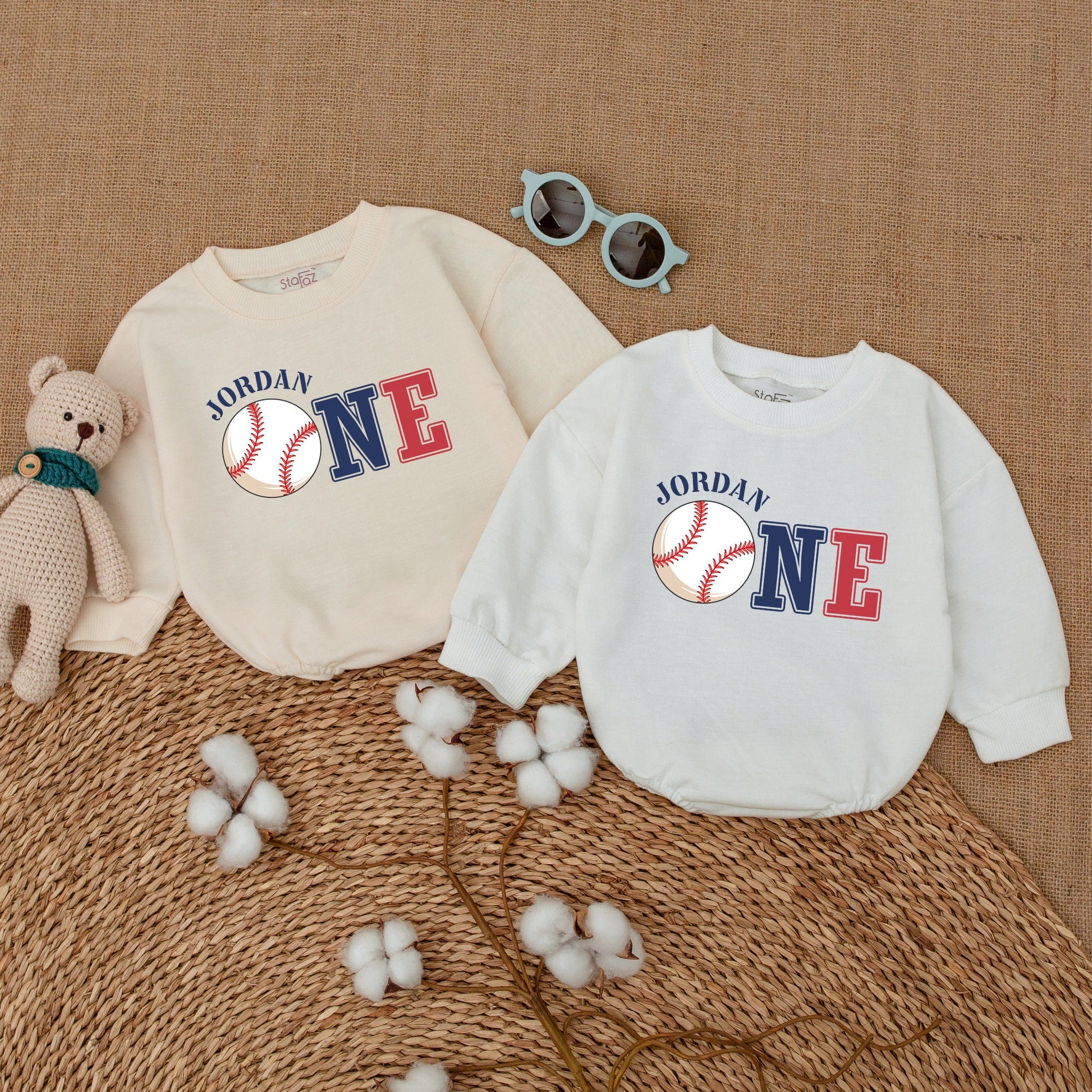 Jordan's 1st Birthday Baseball Romper Baby Boy Outfit Red Navy One Bodysuit Celebration Clothes