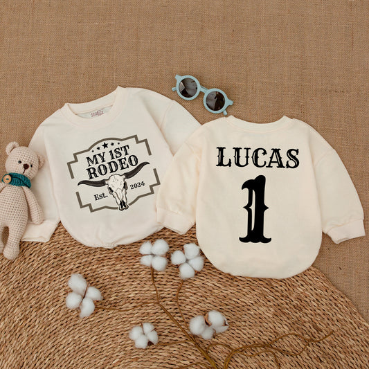 Custom My First Rodeo Birthday Romper Baby Boy Clothes Cowboy Western First Birthday Bodysuit Fun Farm Outfit