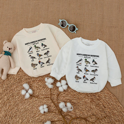 North American Waterfowl Field Guide Baby Romper Educational Duck Species Bodysuit Daddy's Hunting Buddy Bubble Outfit Cartoon Duckling Gift