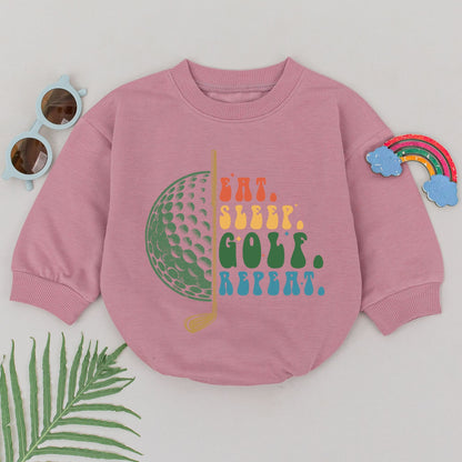 Eat Sleep Golf Repeat Baby Boy Romper Retro Future Golfer Bodysuit Newborn Outfit, Cute Baby Shower Gift & Father's Day Present