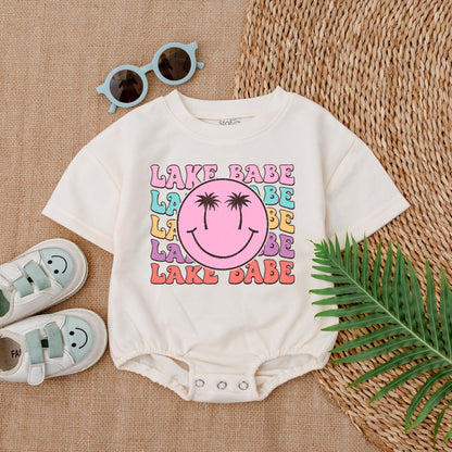 Lake Babe Baby Girl Romper Summer Outfit with Smiley Face Rainbow Pastel Design Baby Shower Gift New Baby Clothes