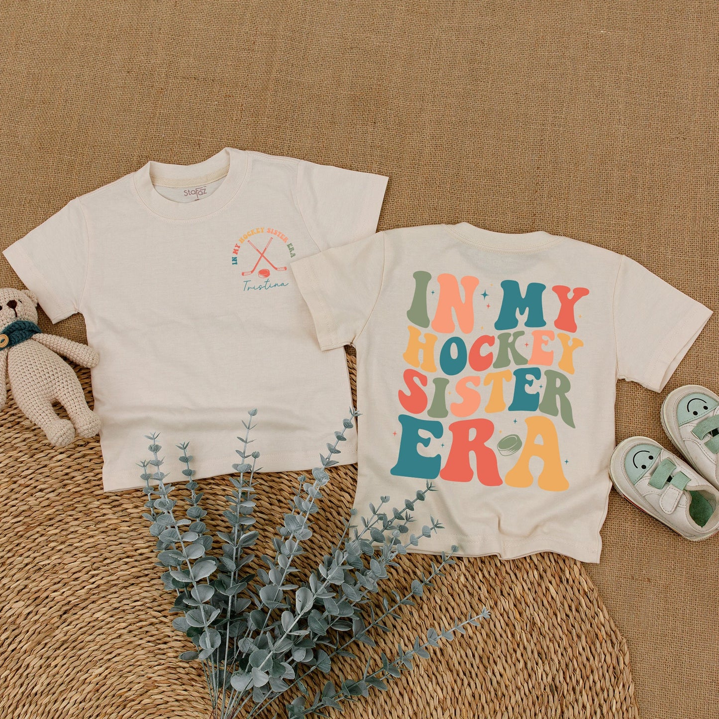 In My Hockey Sister Era Custom Romper for Baby Girl & Toddler Shirt, Hockey Sticks & Puck Design, Comfy Cotton Outfit, Baby Shower Gift