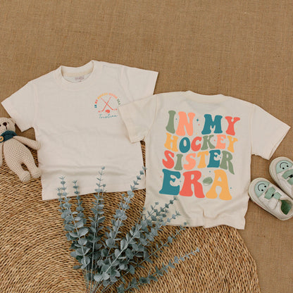 In My Hockey Sister Era Custom Romper for Baby Girl & Toddler Shirt, Hockey Sticks & Puck Design, Comfy Cotton Outfit, Baby Shower Gift