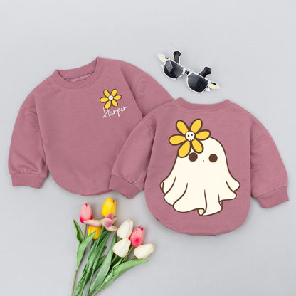 Personalized Harper Baby Romper Cute Yellow Flower Skull Halloween Toddler Bodysuit Newborn Fall Gift 138 Chars
