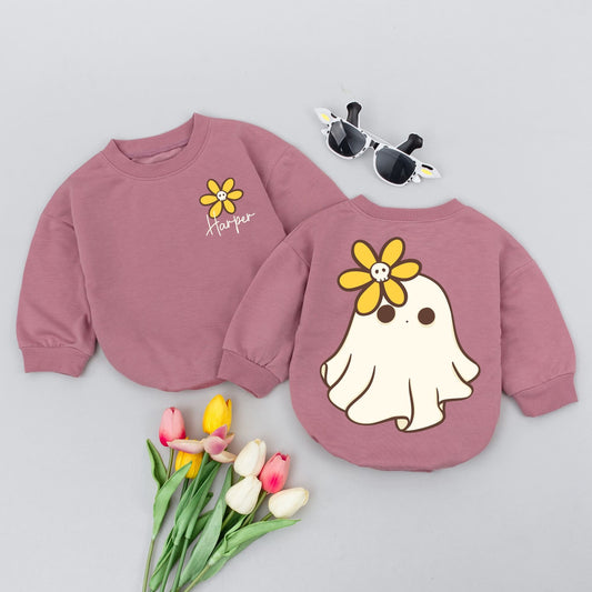 Personalized Harper Baby Romper Cute Yellow Flower Skull Halloween Toddler Bodysuit Newborn Fall Gift 138 Chars