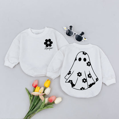 Customized Baby Ghost Bubble Romper Halloween Outfit for Toddler Infant Baby First Fall Bodysuit Comfortable Spooky Newborn Gift