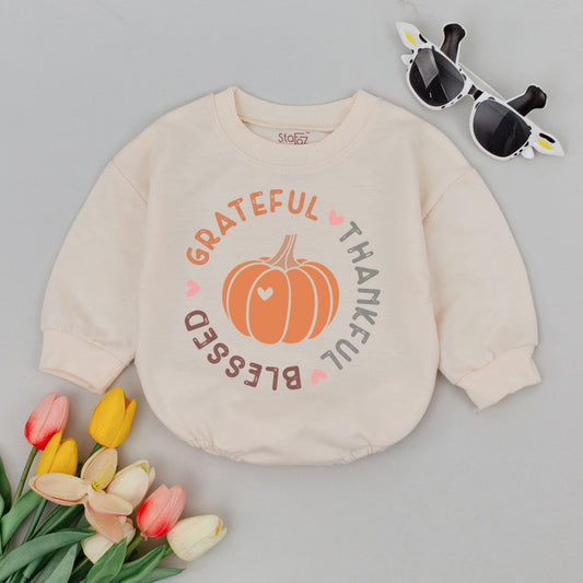 Autumn Harvest Baby Romper - Retro Pumpkin Spice Toddler Outfit