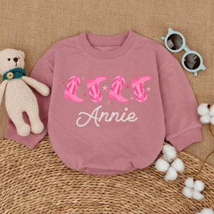 Cowgirl Boots Romper: Western Baby Girl Rodeo Outfit, Newborn Bubble Bodysuit, Country Baby Announcement, Unique Western Baby Gift, Soft Cotton (138 chars)