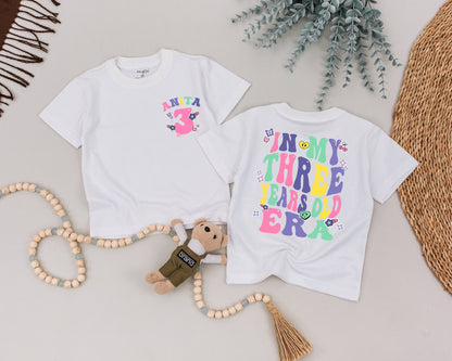 Personalized 3rd Birthday Girl Shirt, In My Three Year Old Era Tee, Custom Name Toddler Outfit with Butterflies & Sprinkles, Fun & Colorful!