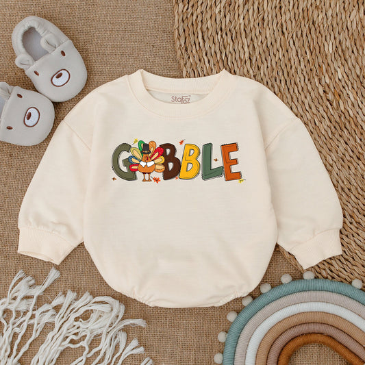 Cute Gobble Turkey Baby Romper Festive Fall Bodysuit for Thanksgiving Baby Shower First Thanksgiving Outfit Soft Cotton