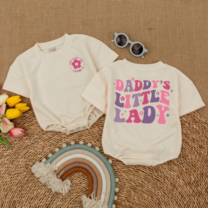 Custom Daddy's Little Lady Romper Retro Floral Stars Toddler Girl Bodysuit Baby Girl Outfit First Birthday Gift