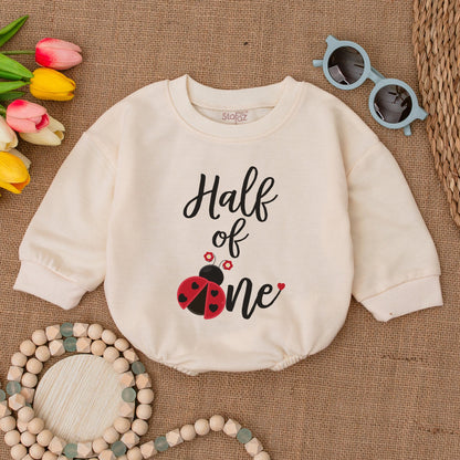 Ladybug Half of One Baby Girl Romper 6 Month Birthday Outfit Red Black Flower Design Half Birthday Bodysuit Gift