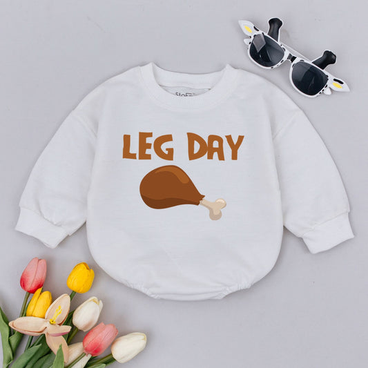 Thanksgiving Baby Romper & Sweater: Funny Turkey Leg Day Outfit