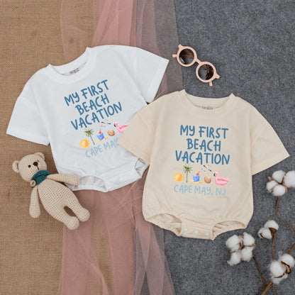 Beach Baby First Vacation Romper: Short Sleeve, Summer Newborn Outfit