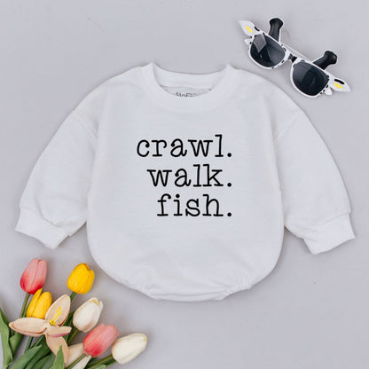 Crawl Walk Fish Baby Romper Cute Fishing Buddy Infant Bodysuit Minimalist White Design Comfortable Baby Clothes Newborn Sports Outfit Baby Shower Gift Coming Home
