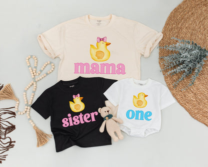 Matching Rubber Ducky 1st Birthday Shirt for Baby Girl or Boy | Dada Mama Sister One Outfits | Cute Rubber Duckie Design