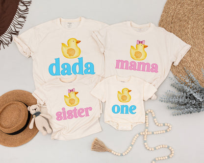 Matching Rubber Ducky 1st Birthday Shirt for Baby Girl or Boy | Dada Mama Sister One Outfits | Cute Rubber Duckie Design