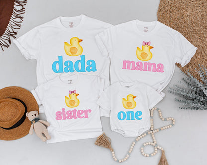 Matching Rubber Ducky 1st Birthday Shirt for Baby Girl or Boy | Dada Mama Sister One Outfits | Cute Rubber Duckie Design