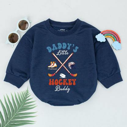 Daddy's Little Hockey Buddy Retro Romper - Hockey Baby Boy Outfit with Vintage Skates & Helmet Gift for Father's Day Newborn Bodysuit