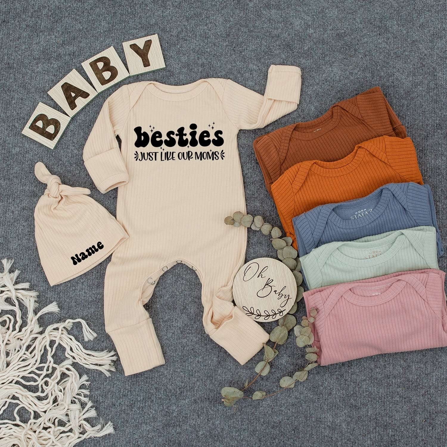 Besties Just Like Our Moms Bodysuit & Hat Set Cute Baby Outfit for Newborns and Infants a Sweet Matching Gift for Girls and Boys