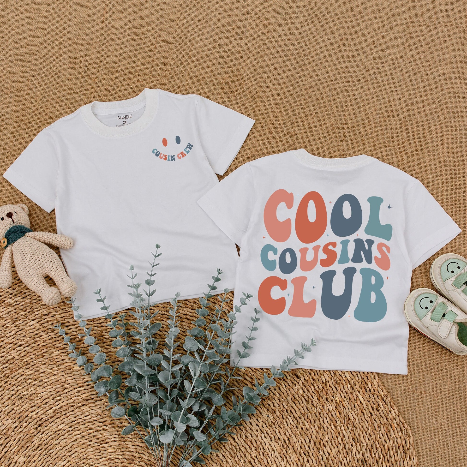 Cool Cousins Club Romper Bodysuit for Baby Girls Boys, Playful Smiley Face Cousin Crew Outfit, Soft Cotton Retro Family Reunion Matching Clothes