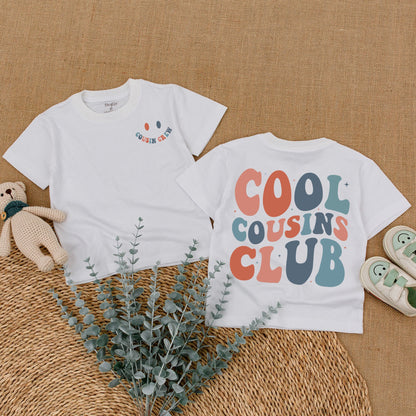 Cool Cousins Club Romper Bodysuit for Baby Girls Boys, Playful Smiley Face Cousin Crew Outfit, Soft Cotton Retro Family Reunion Matching Clothes