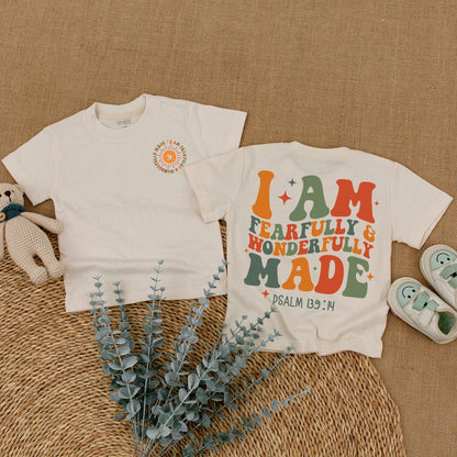 Wonderfully Made Christian Baby Romper, Religious Bodysuit, Psalm 139:14 Toddler Sweatshirt, Sun & Stars, Cute Faith Shirt, Baby Shower Gift, Orange & Green