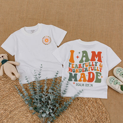 Wonderfully Made Christian Baby Romper, Religious Bodysuit, Psalm 139:14 Toddler Sweatshirt, Sun & Stars, Cute Faith Shirt, Baby Shower Gift, Orange & Green