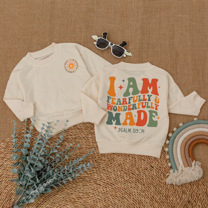 Wonderfully Made Christian Baby Romper, Religious Bodysuit, Psalm 139:14 Toddler Sweatshirt, Sun & Stars, Cute Faith Shirt, Baby Shower Gift, Orange & Green
