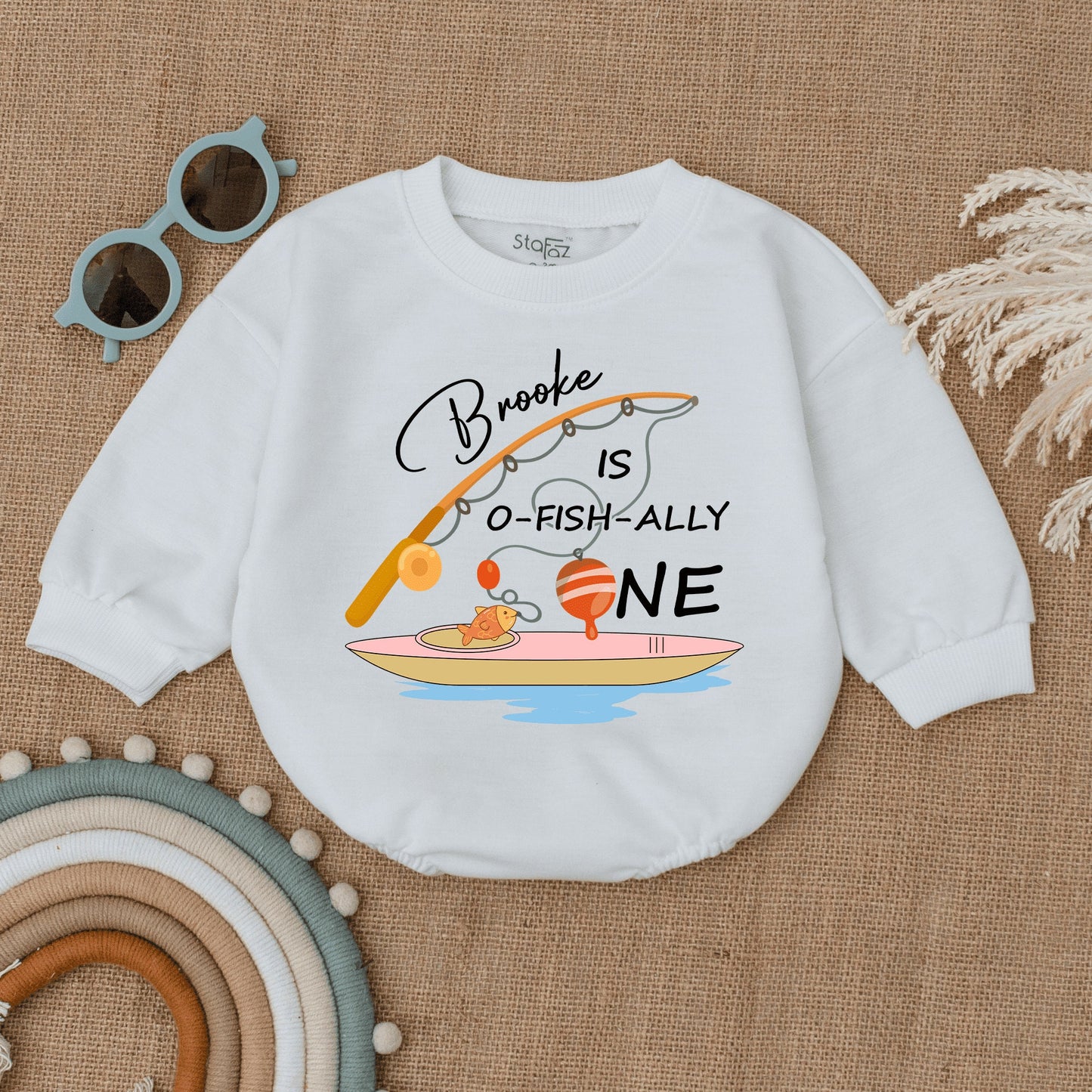 Ofishally One First Birthday Bubble Romper Baby Bodysuit 1st Birthday Outfit Baby Boy Summer Clothes Custom Fishing Theme
